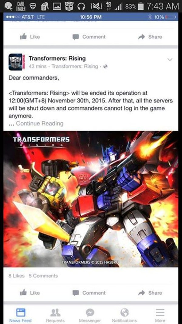 Transformers Rising Mobile Game Scrapped   DeNA To Pull Plug November 30th (1 of 1)